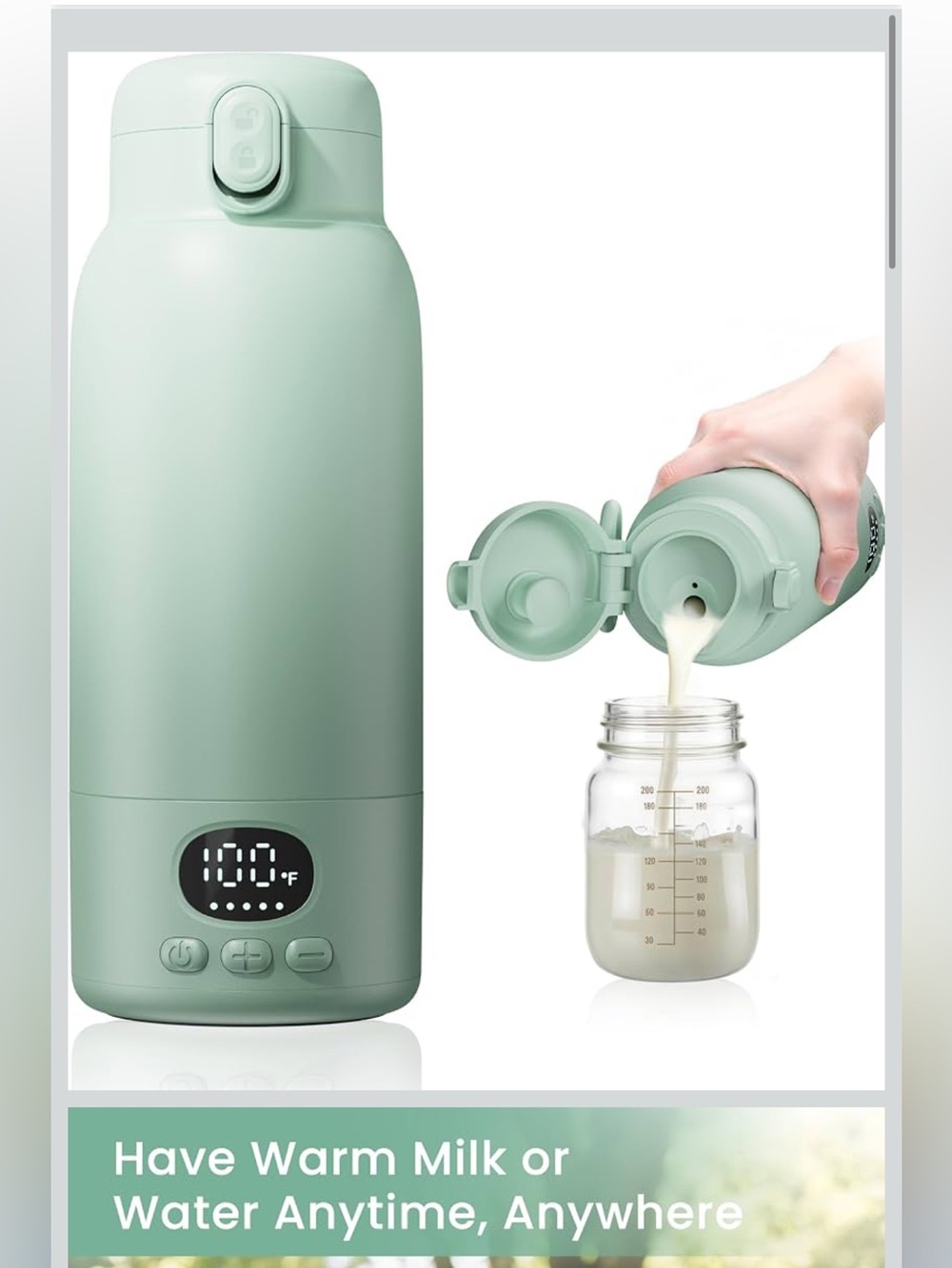 Baby Bottle Warmer Thermos - Mint Green- New has never been used